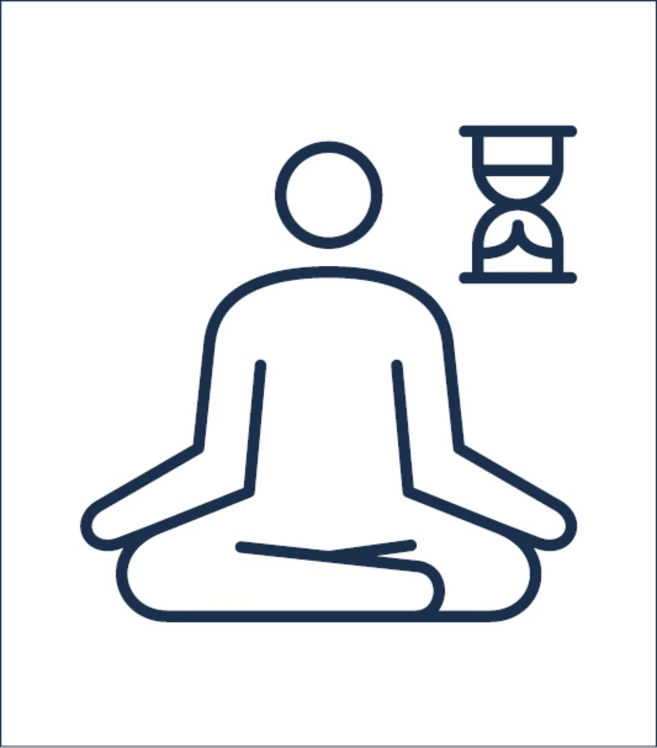 Work Life Balance, Grafik von einer Person in einer entspannten Yoga Sitzposition mit einer Sanduhr daneben. - Work Life Balance, Grafik von einer Person in einer entspannten Yoga Sitzposition mit einer Sanduhr daneben.